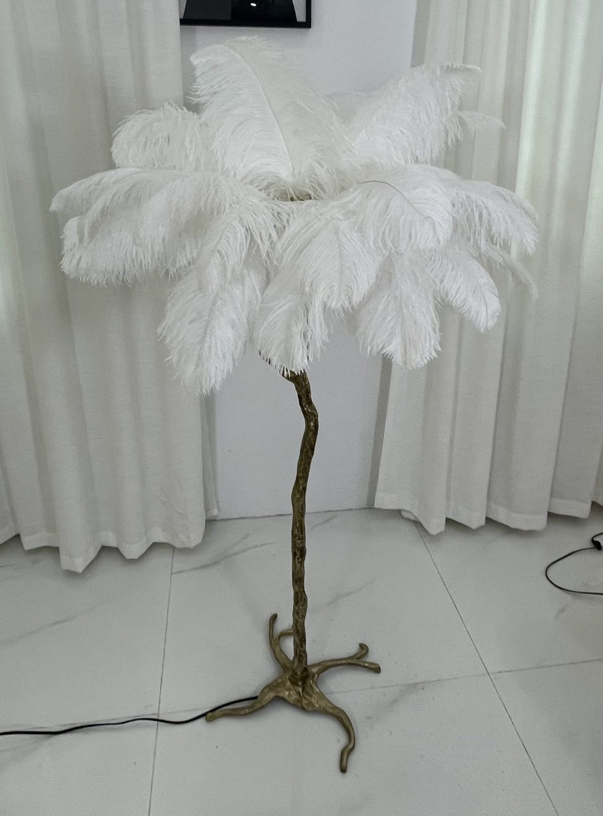 Ostrich Feather Brass Floor Lamp - Ostrich Feather Floor Lamp - Mooielight