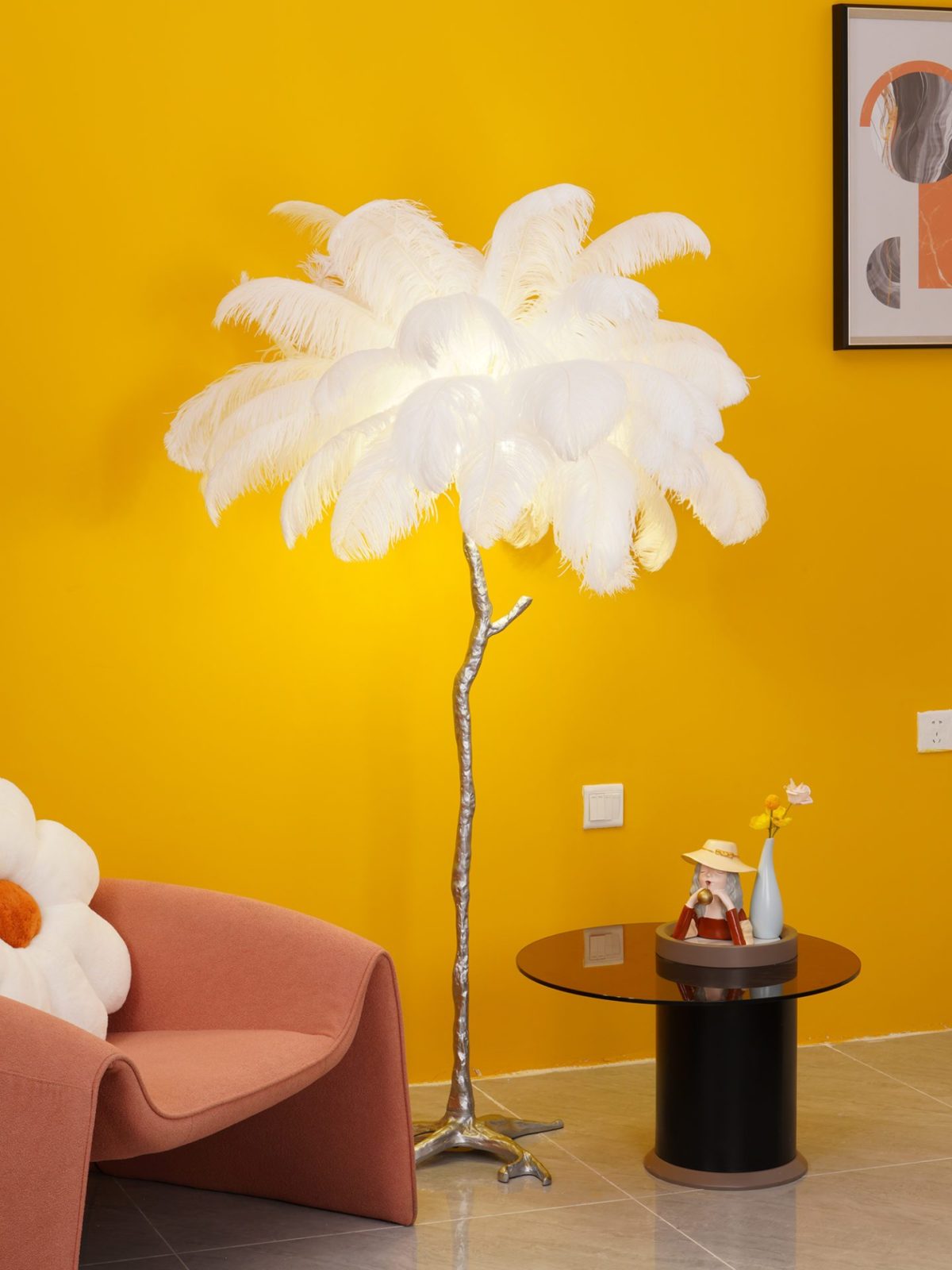 Ostrich Feather Brass Floor Lamp - Ostrich Feather Floor Lamp